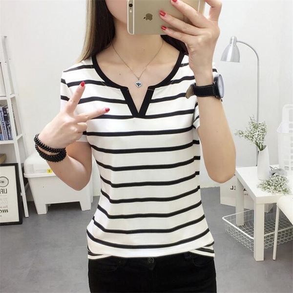 

women shirts women tshirt stripes womens t shirt v collar t shirts half sleeve clothes women under wear tshirt for female, White