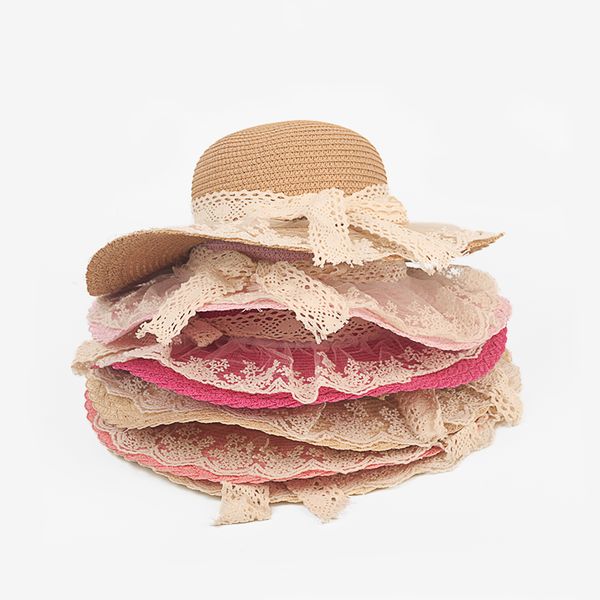 

lace summer sun hats for women new fashion sombreros wide brim beach side cap floppy female straw hat for girls kids, Yellow