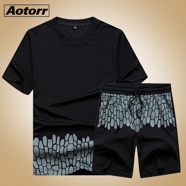 

casual men наборов summer сплошных спортивный костюм из двух частей футболки + шорты мужских размер спортивной jogger slim fit tracksuit qui, Gray