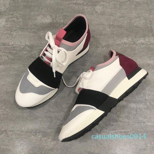 

designer sneakers zapatos mujer race runner shoes man woman casual shoes genuine leather mesh pointed toe trainers with box c14, Black