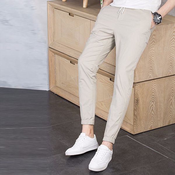 

mens designer casual pants youth slim nine-point leggings solid colorj46u, Blue