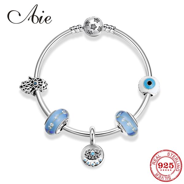 

fashion original 925 sterling silver evil blue eye charm with european murano glass bead finished bracelets women jewelry, Golden;silver