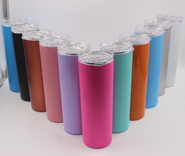 

20oz skinny tumbler cups double wall stainless steel 20 oz tumbler vacuum insulated straight cugs flask beer coffee mugs with straws & lids