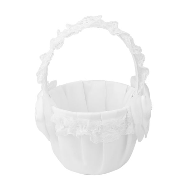 

white satin bowknot wedding flower girl basket rhinestone decor
