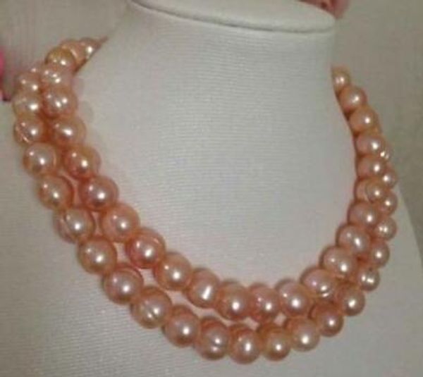

fast fine pearls jewelry double strands 11-12 mm south sea baroque gold pink pearl necklace 18"19"14k, Black