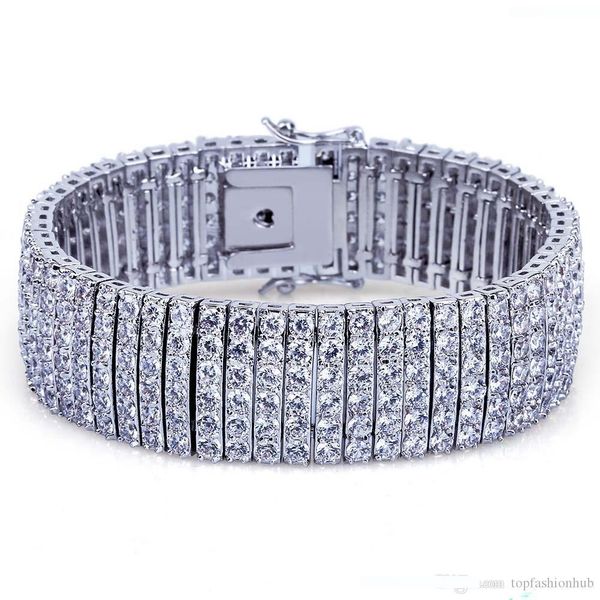 

2018 new superior quality bracelet 6 rows of zircon gilded hip-hop men's bracelet, Golden;silver