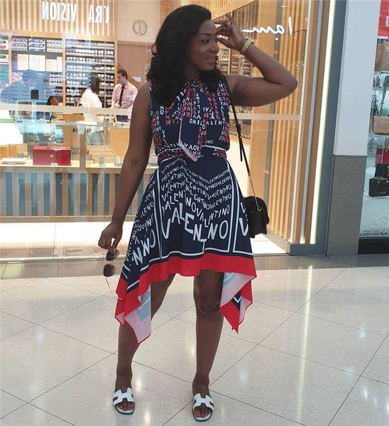 

summer letter printed дамы платье модельера crew neck асимметричные платья повседневный рукавов щитовые одежда с лентой, White;black