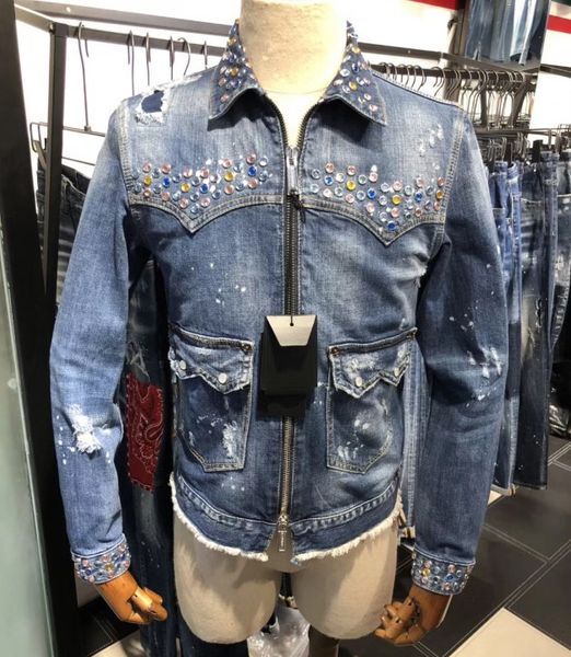 

итальянская марка mens конструктора курток цвет rhinestone заклепка мода марка slim fit омывается джинсовой ретро куртки high street casual, Black;brown