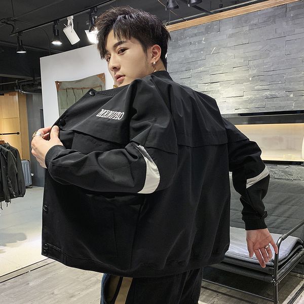 

мужская дизайнерская сезонная карманная оснастка свободная рубашка стенд воротник куртка большой размер одежды, Black;brown