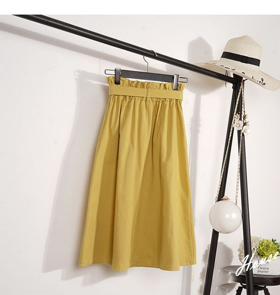

2019 womens skirts elegant button high waist korean skirt female pleated a-line mid-calf skirt plus size femininas faldas mujer, Black