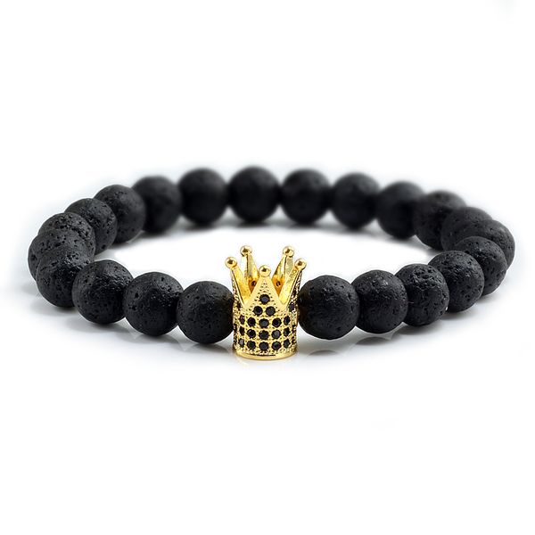 

trendy lava stone pave cz imperial crown and helmet charm bracelet for men or women bracelet jewelry pulseira hombres gift, Black