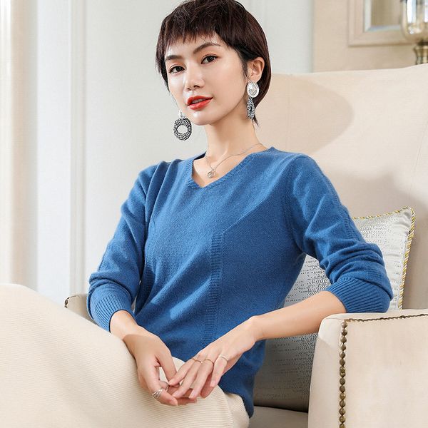 

jech2019 women high-grade wool sweater v-neck pullovers regular casual cashmere wool striped pullovers sweater women, White;black