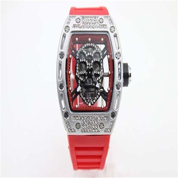 

transparent black dial red rubber belt womens stainless pointer watch womens fashion style wristwatches, Slivery;brown