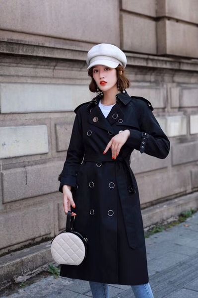 

women's trench coats double breasted long windbreaker belt waterproof british coat new high-end english style autumn winter solid color, Tan;black