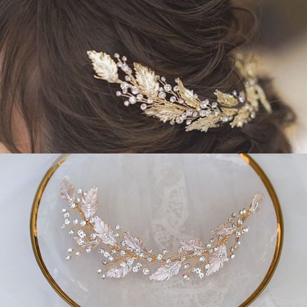 

аксессуары slbridal ручного vinatge золотого кристалл стразы отделение листьев свадьба волосы vine люкс оголовье женщины ювелирные изделия, Golden;white