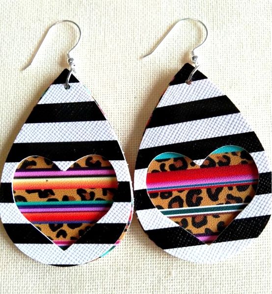 

new pu leather earring water drop leaves shining teardrop glitter sequins rainbow dangle drop earring trendy bohemian jewelry, Silver