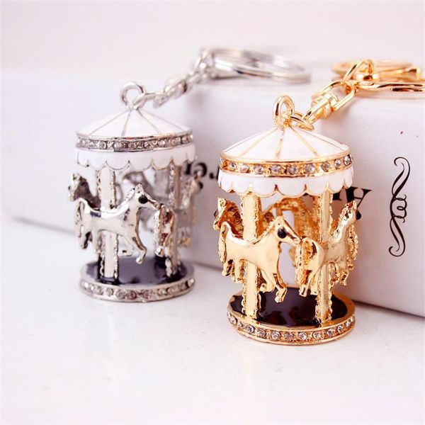 

cute key chain enamel alloy silver gold colors 3d childhood carousel keychain bag pendant lobster clasp car key ring 3pcs/lot, Slivery;golden