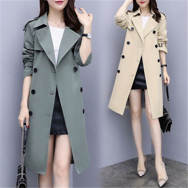 

2019 new spring autumn large size women's shirt windbreaker coats for women long trench coats x491, Tan;black