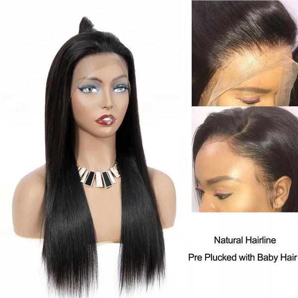 

straight lace front wig tinashe hair remy brazilian pre plucked 360 lace frontal wig 250 density lace front human hair wig, Black