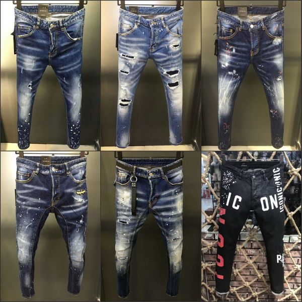 

Men di tre ripped kinny jean de igner lim fit denim de troyed denim hip hop pant for men
