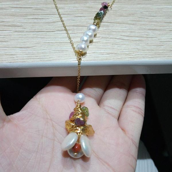 

925 sterling silver 14k filled gold jewelry baroque pearl & jade necklace pendant for women party gift