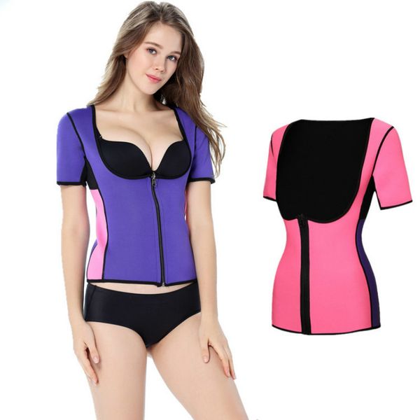 

postpartum corset maternity waist trainer women's neoprene sauna vest sleeves gym sweat suit weight loss zip slimming, White