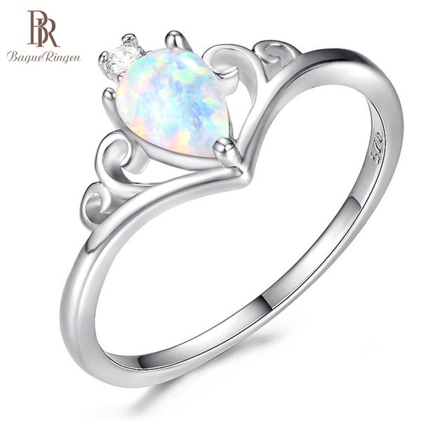 

bague ringen selling women's silver 925 jewelry water drop opal crown gemstone ring weddings engagement valentine's gift, Golden;silver