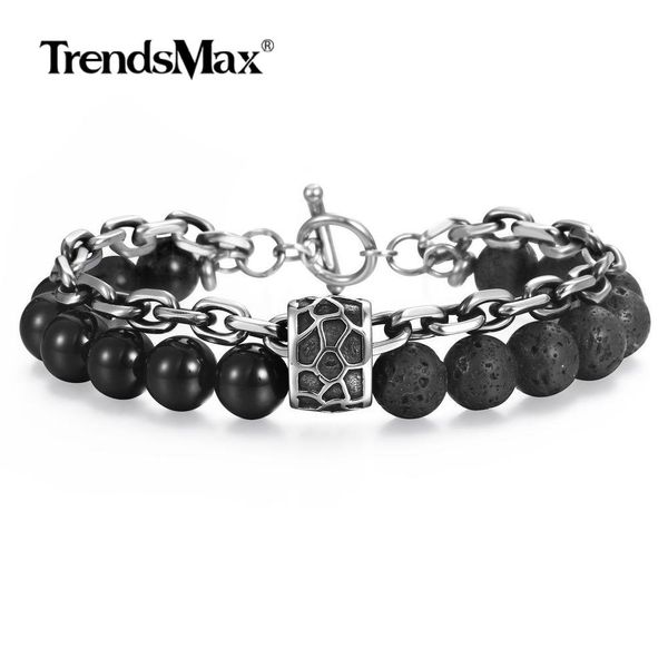 

lava stone beaded bracelet stainless steel rock beads chain bracelet for men women essential oil diffuser jewelry db250, Black