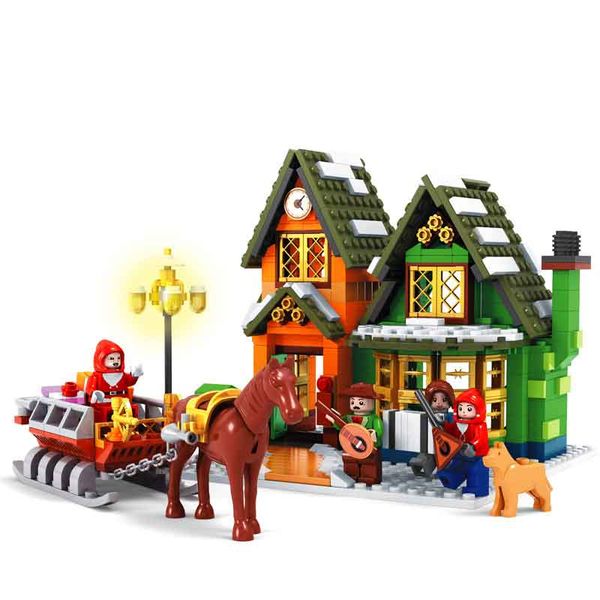 

860pcs/set christmas toys post office children's puzzle assembled building blocks green plastic toy gifts kids bricks