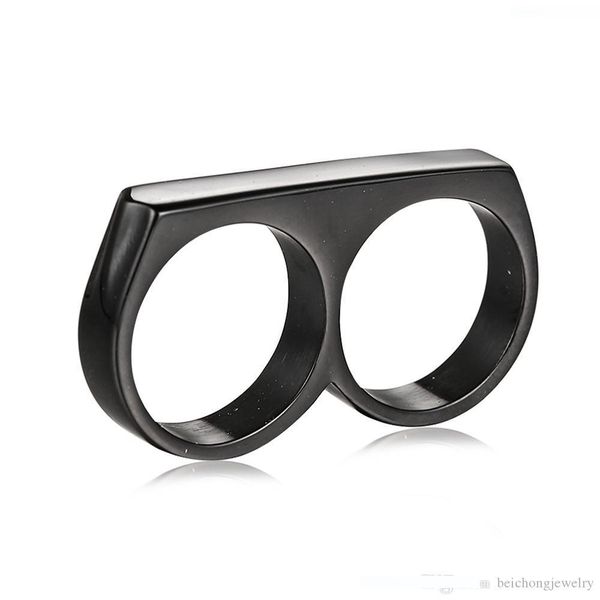 

beichong gold two fingers double ring punk stainless steel men's hip hop style ring 7,8,9,10,11,12, Golden;silver