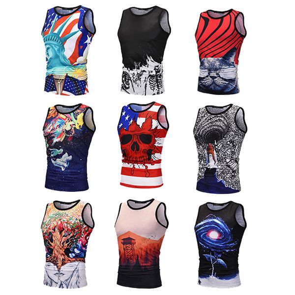

2019 explosion models summer personality comet people universe star print vest street fashion loose sleeveless shirt, White;black