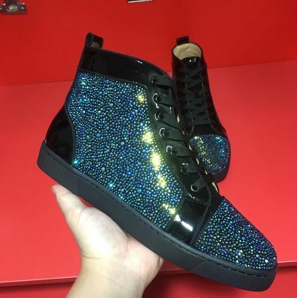 

2019 red bottoms sneakers shoes for men casual women luxury mens blue crystal outdoors red bottom designer chaussures zapatillas size 35-47, Black