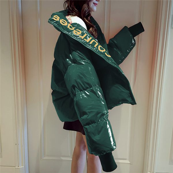 

winter fashion women glossy waterproof down cotton jacket letter pattern long sleeve warm coat cotton-padded outerwear ok302, Tan;black