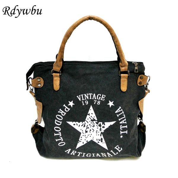 

rdywbu vintage big стар напечатанной canvas сумка tote - женское многофункциональное путешествие сумки на ремне письмо посланник bolsos b211