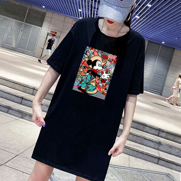 

2020 womens printed dresses for summer new arrival casual streetwear dresses women designer t shirt dress tees 2 colors, Black;gray