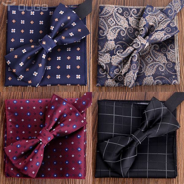 

check polka dot silk jacquard woven men butterfly self bow tie bowtie pocket square handkerchief hanky suit set, Black;gray