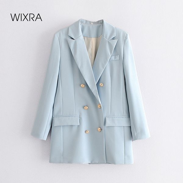 

wixra women's blazer autumn spring classic blue double breasted office wear long sleeve coat 2020 outerwear, White;black