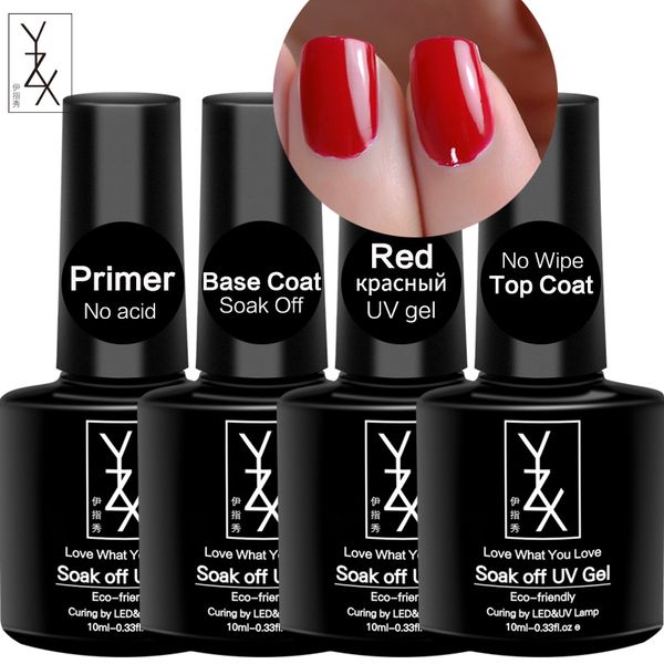 

yzx 4bottle/set 10ml soak off uv led lamp nail polish base coat no wipe gel red color polish nail art manicure lak lacquer, Red;pink