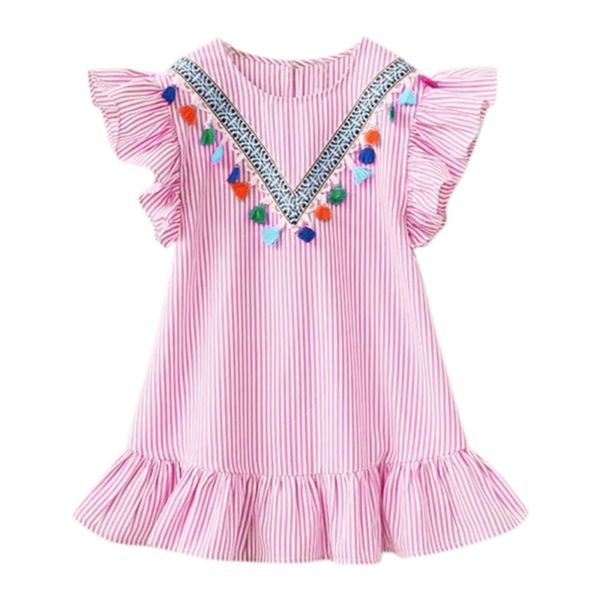 

baby girls dresses striped princess dress tassel collars kids dresses ruffled sleeve baby clothes summer kids clothing blue pink yw3158q, Red;yellow