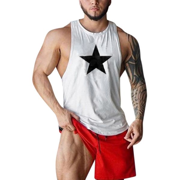 

tank vest gym loose fitness climbing cotton star printed men breathable, White;black