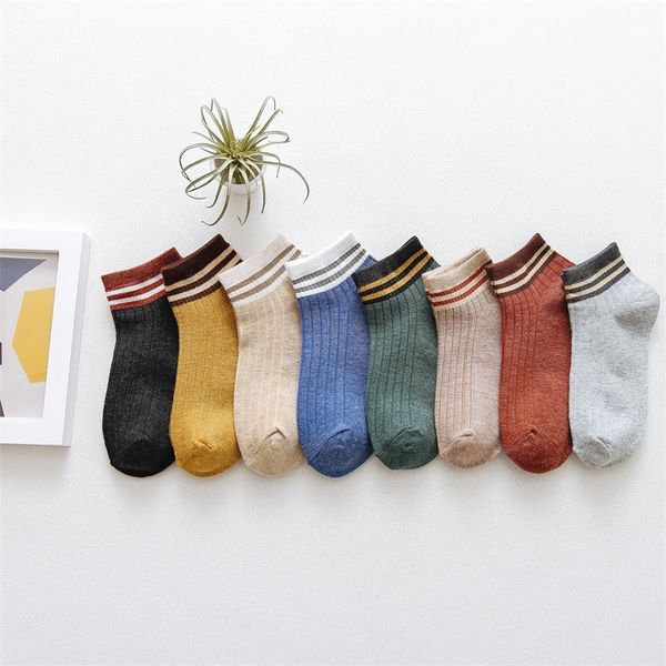 

5 pairs set patchwork color striped women socks original college style cotton socks for female concise casual breathable sox, Black;white