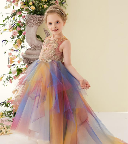 

real ps 2020 new rainbow girls celebration dresses girls colorful girl birthday party dresses big occasion custom, Red;yellow