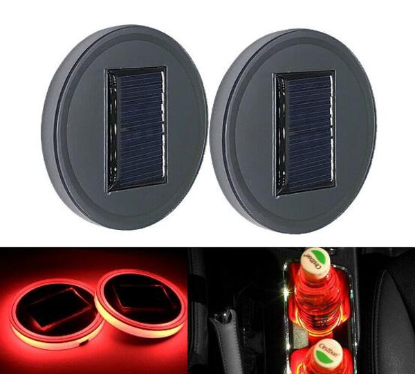

2 pieces colors solar cup pad car led light cover interior lights red fit for