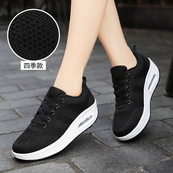 

2019 casual shoes new style netting surface shake sports autumn korean-style thick bottomed breathable shoes mesh mixe, Black
