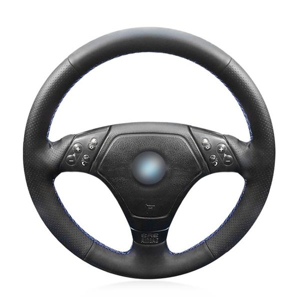 

hand sew black genuine leather car steering wheel cover for e36 e46 e39