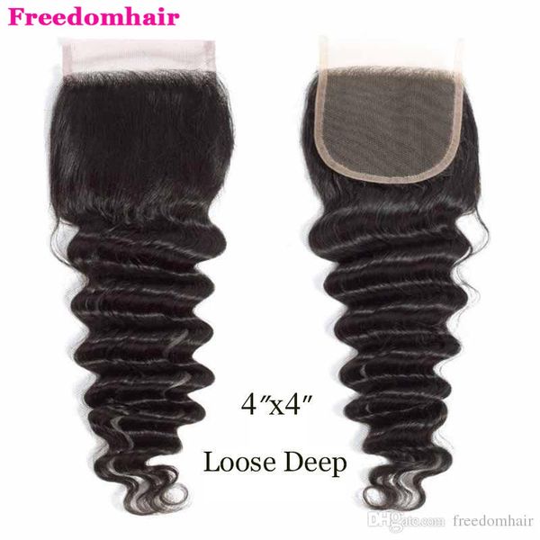 

бразильский малазийский индийский virgin человеческий ткет волос закрытие 4x4 lace top closure с свободной частей natural black сыпучие deep