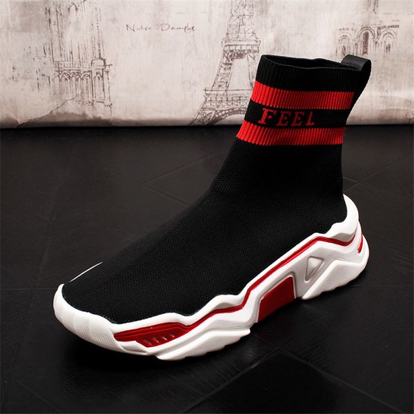 

socks boots men lightweight high casual shoes fashion breathable ankle boots for male sneakers 2a, Black