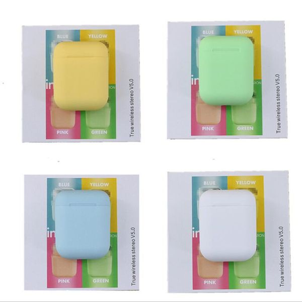 

wireless earphone 5.0 bluetooth headphones i12 tws inpods 12 macaron stereo cell phone earphones headphone touch earbuds with retail package