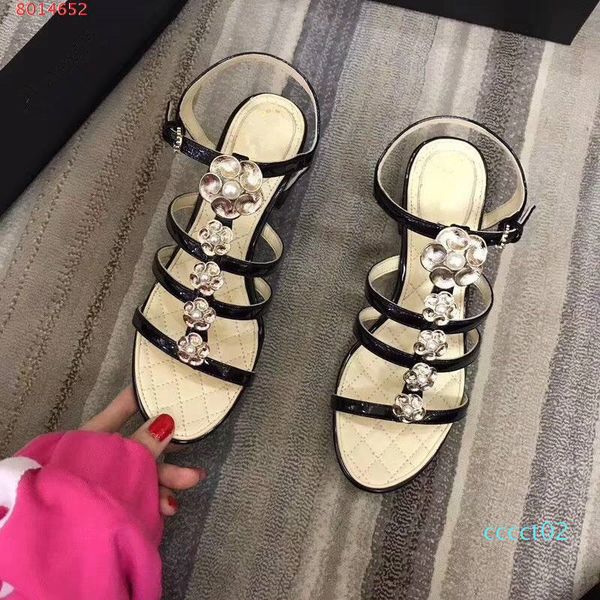 

new appival luxury fashion women ladys low heel flowers beading sides designer sandals genuine leather ct2, Black