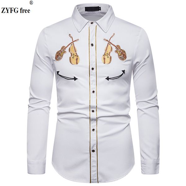 

2020 men long sleeve casual shirt mens violin embroidery pattern shirts spring summer fashion shirt eu plus size for men, White;black